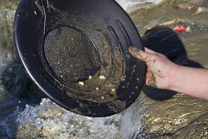 SE 14 Inch Gold Panning Pan - Three Riffles for Easier Mining and Prospecting, Black, 4 Pack