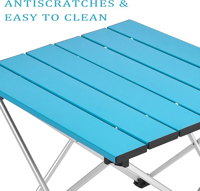 Grope Small Folding Camping Table with Aluminum Table Top, Beach Table for Sand with Carrying