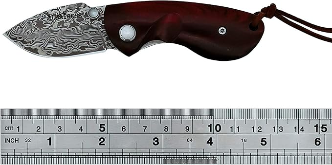 ALBATROSS Mini Pocket Knife - 4.75" Modern Damascus Steel Folding Knife with Red Sandalwood Handle