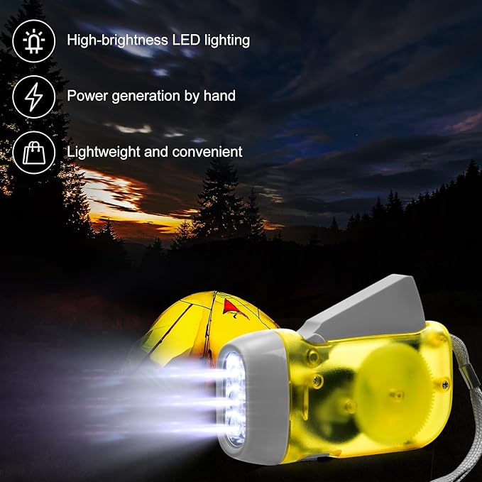 Mudder 24 Pieces Hand Crank Flashlight with LED Self Powered Charging Torch Dynamo for Camping