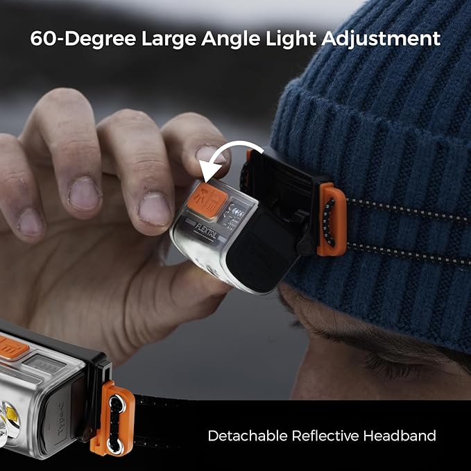 FLEXTAILGEAR 1-600 Lumen Ultra Bright Lightweight Headlamp, USB-C Rechargeable Outdoor Headlamp