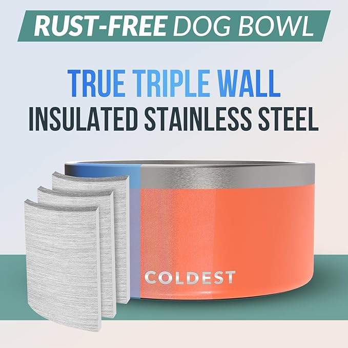 Coldest Dog Bowl - Anti Rust Metal, Non Slip, 3 Layers Insulated Stainless Steel Dog Bowls - Spill