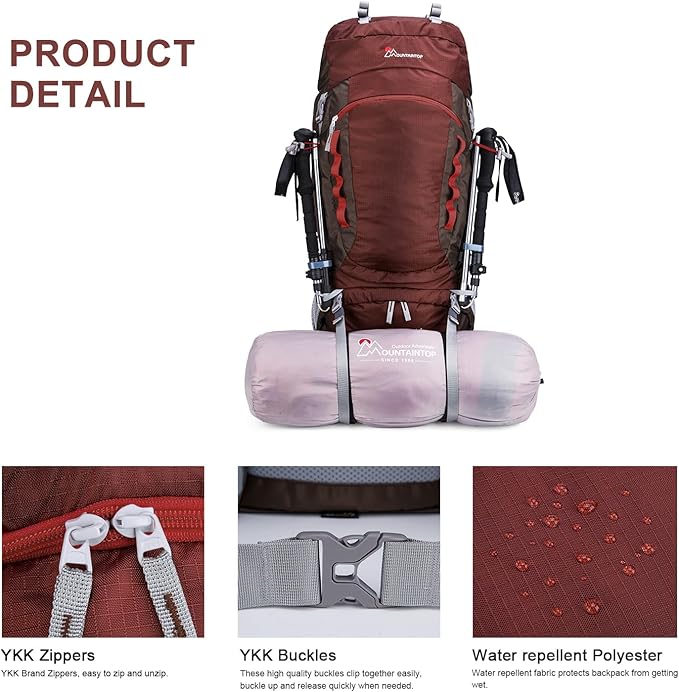 MOUNTAINTOP 80L Internal Frame Backpack for Man & Women Backpacking Hiking Backpack with Rain Cover