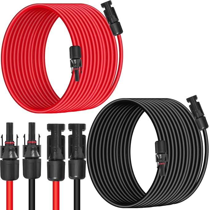 10AWG (6mm²) Solar Panel Extension Cable 50FT - Black & Red, Heavy Duty, Weather Resistant