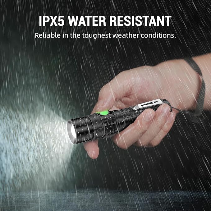 LED Tactical Flashlight Rechargeable - One Click SOS, Super Bright Small LED Flashlight 3Hr USB-C