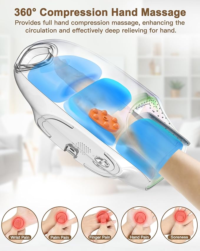 Hand Massager with Heat and Compression : Hand and Wrist Massage with Targeted Palm Roller
