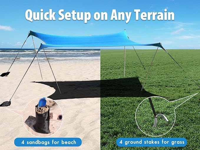 10×10ft UPF50+ Beach Tent Sun Shelter, Windproof Stable Outdoor Pop Up Beach Shade Canopy for