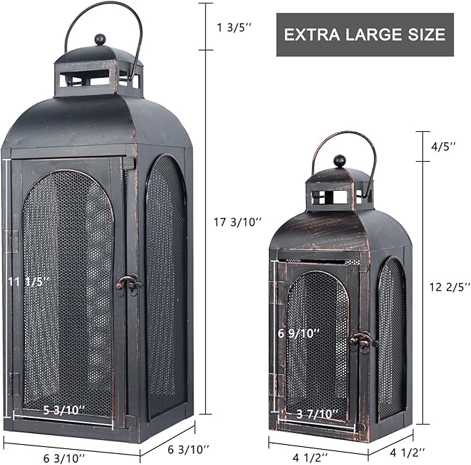 DECORKEY Luxury Lantern Decorative Outdoor & Indoor, Set of 2 (19’’&13’’) Metal Candle Lanterns