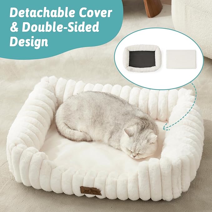 Orthopedic Dog Bed for Small Dogs & Cats - Washable Rectangle Pet Bed with Anti-Slip Bottom, Soft