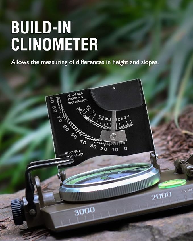 Eyeskey Multifunctional Military Sighting Navigation Compass with Inclinometer | Impact Resistant &