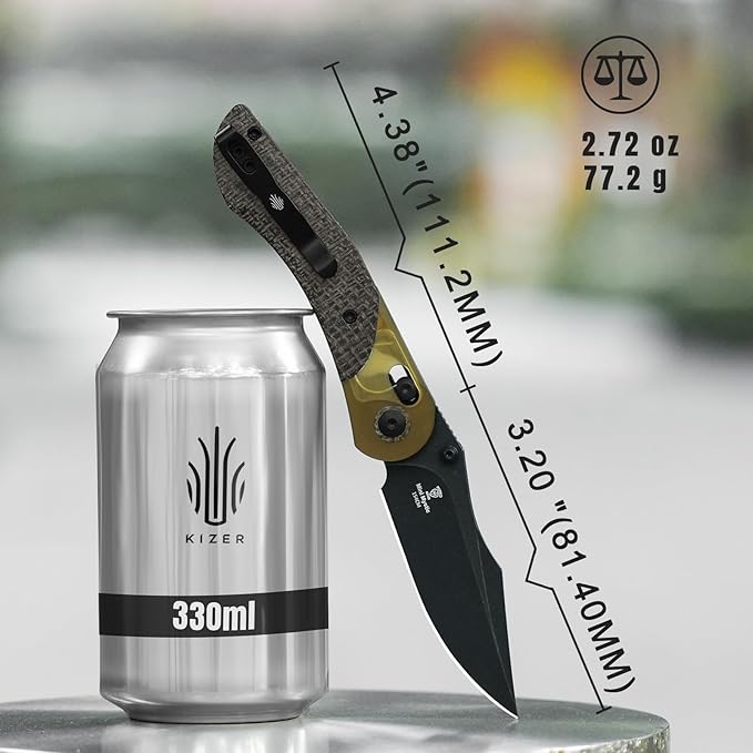 Kizer Mini Mystic Pocket Knife, 3.2" 154CM Blade EDC Hunting Survival Knife with Black Burlap