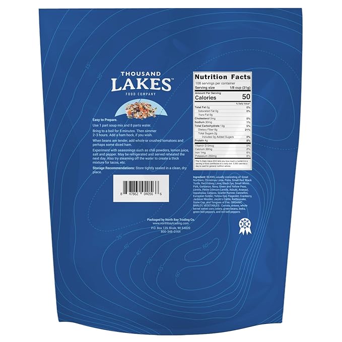 Thousand Lakes 32 Bean and 8 Vegetable Dry Soup Mix - Bulk - 5 pounds | Low Sodium | No Fat | High