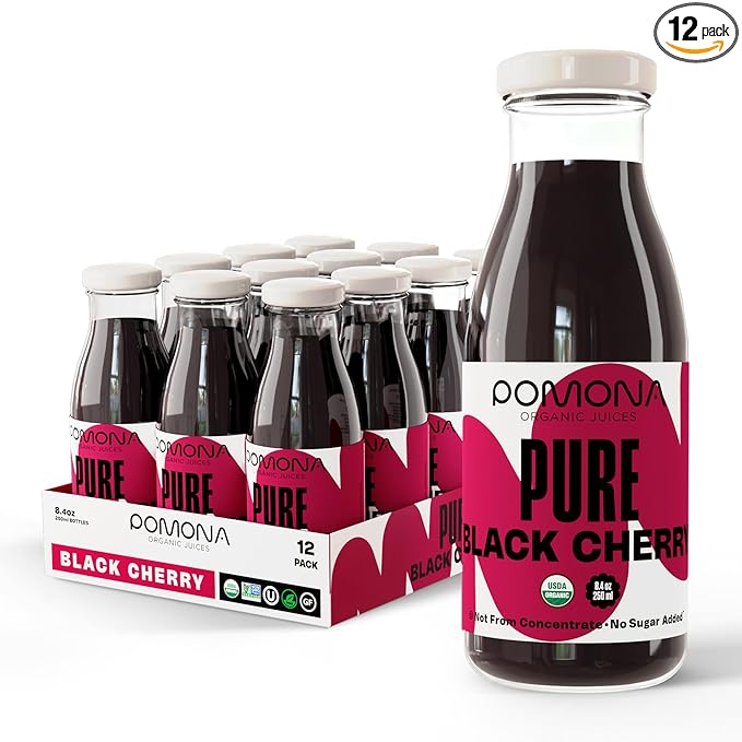 Pomona Organic Pure Black Cherry Juice, Cold Pressed Organic Juice, Non-GMO, No Sugar Added, Not