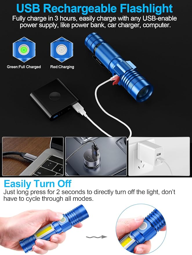 Rechargeable LED Flashlights, Magnetic Flashlight Super Bright Tactical Flashlight with