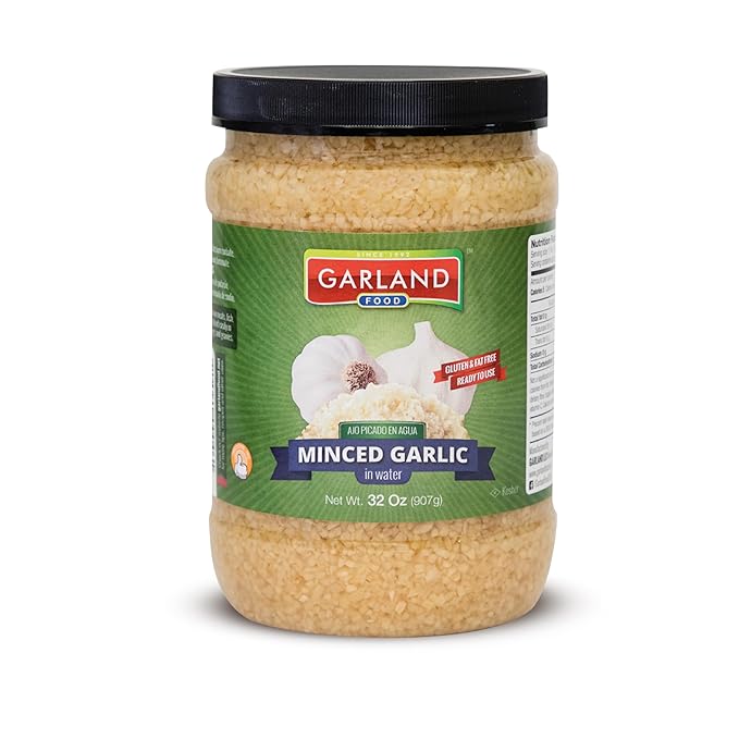 Garland Food Minced Garlic in Water 32 oz ??Made in the USA - Minced Garlic in Jar for Fresh