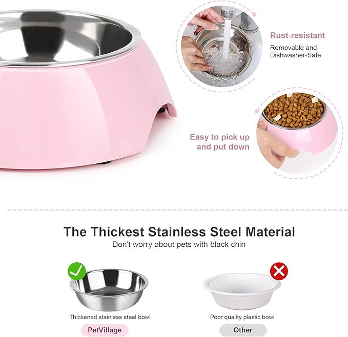 Stainless Steel Dog Bowls Set ??Dual Non-Slip Pet Dishes with 2 Small (4oz*2) Bowls & Durable Resin