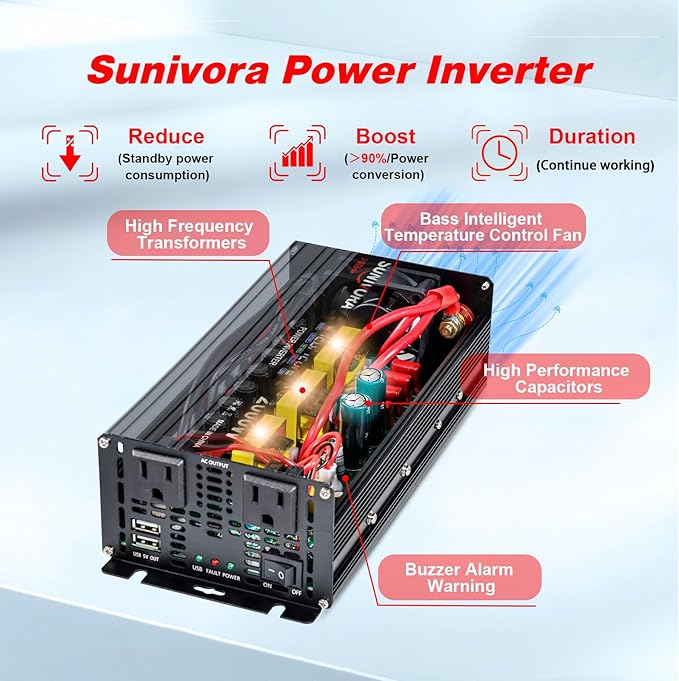 2000 Watt Inverter with LCD Display 12V DC to 110V/120V AC 60HZ Car Power Inverter with 2 AC