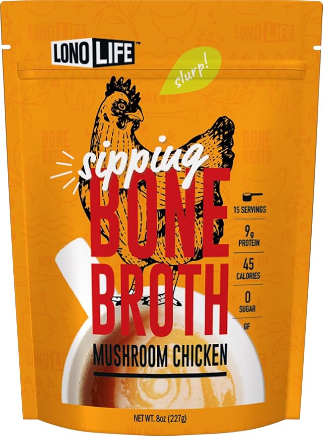 LonoLife Mushroom Chicken Bone Broth Powder Mix | 10g Protein | Collagen-Rich, Keto & Paleo