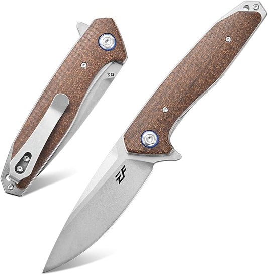 Eafengrow EF972 Folding Knife, D2 Steel Blade Micarta Handle Pocket Knife Folder for Outdoor