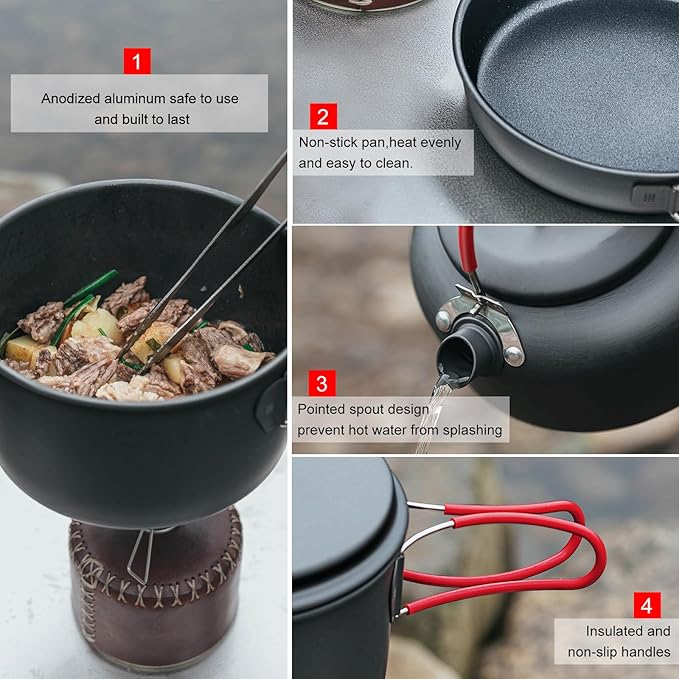 Alocs Camping Cookware Set Camping Gear, Compact Camping Pots and Pans Set, Durable Hard Alumina