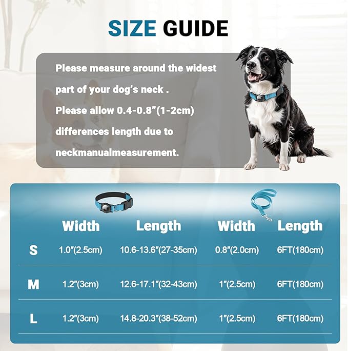 AirTag Dog Collar and Leash, IP68 Waterproof Integrated with Reflective, Ultra-Durable, Comfortable