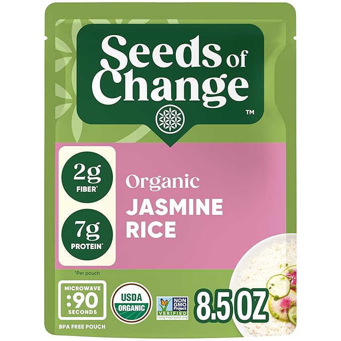 SEEDS OF CHANGE Certified Organic Jasmine Rice, Organic Food, 8.5 oz Pouch (Pack of 12)