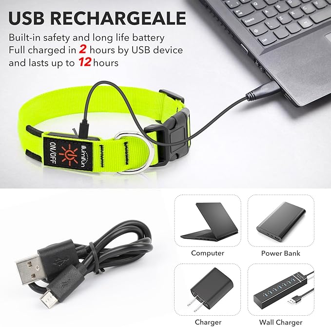 Illumifun LED Collar for Small Dogs, USB Rechargeable Light Up Dog Collar, Flashing Pet Safety