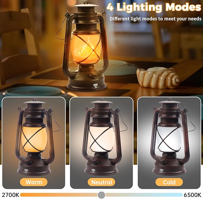 2 Pack Bronze Vintage 4 Modes Light LED Lanterns，Rechargeable Dancing Flame Lanterns Decorative