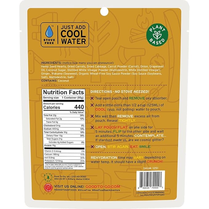 GOOD TO-GO Carrot-Ginger Power Bowl Stove-Free® (Single Serving) | No Stove Required! Camping