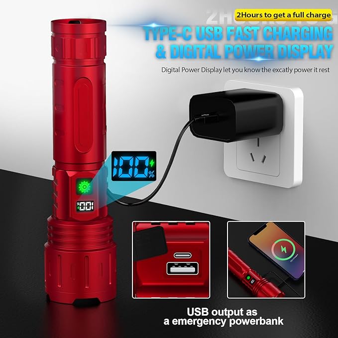 Flashlights High Lumens Rechargeable - 1500 Meters Long Beam Super Bright LED Flash Light with
