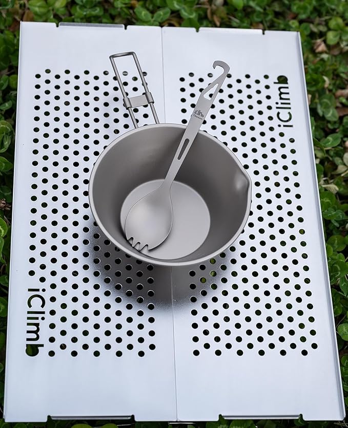 iClimb Titanium Bowl with Foldable Handle Ultralight Compact Portable Flatware Tableware with Bag