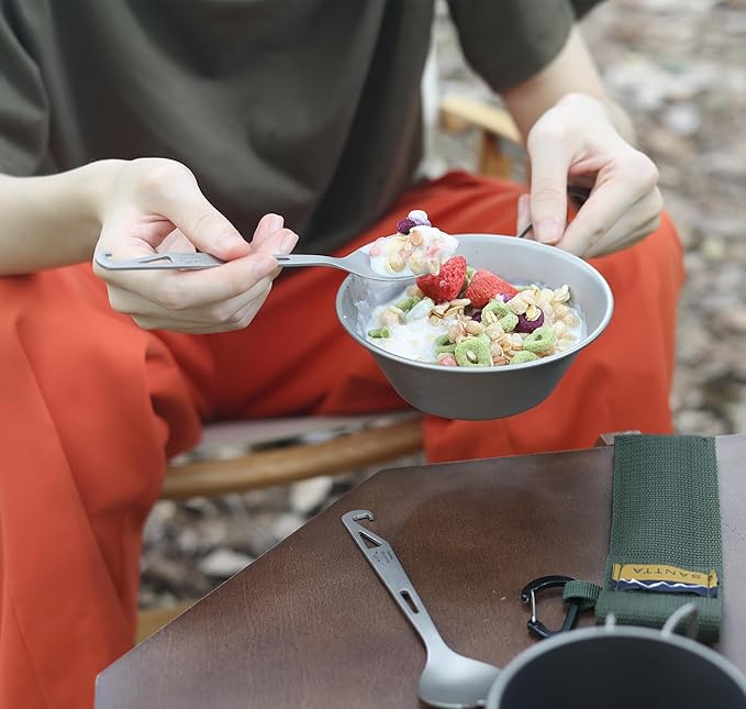 SANTTA Titanium Camping Spoon Set of 2 Piece, Spoon and Bottle Opener 2-in-1 Design, Lightweight Ti