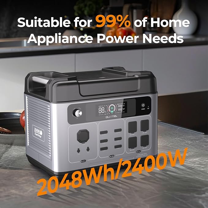 OUKITEL P2001 Plus 2400W Power Station with 200W Solar Panel, 2048Wh Solar Generator with 4 AC