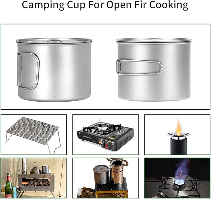 Titanium Pot 900ml & 1100ml & 1600ml Lightweight Camping Cookware for Outdoor Hiking Backpacking