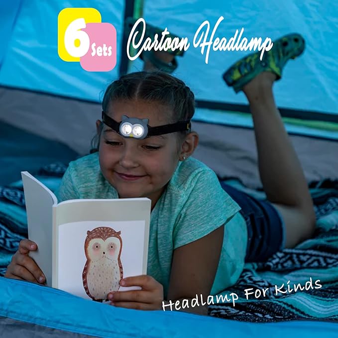 Headlamp for Kids, Battery Powered LED Headlamps, Owl Frog Giraff Dog Fox Raccoon Theme Gift for