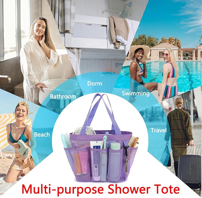 Mesh Shower Caddy Portable for College Dorm Room Essentials, 8-Pocket Large Shower Basket Tote Bag