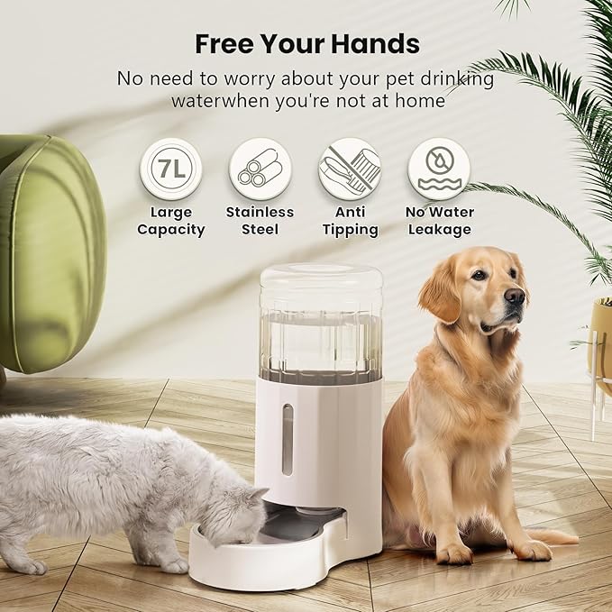 CZPET Automatic 7L Dog and Cat Water Dispenser with Stainless Steel Bowl Gravity Waterer,100%