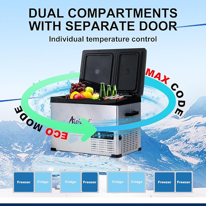 Alpicool CHS55 Dual Temperature Control 12 Volt Refrigerator 42 Quart Portable Car Fridge Freezer
