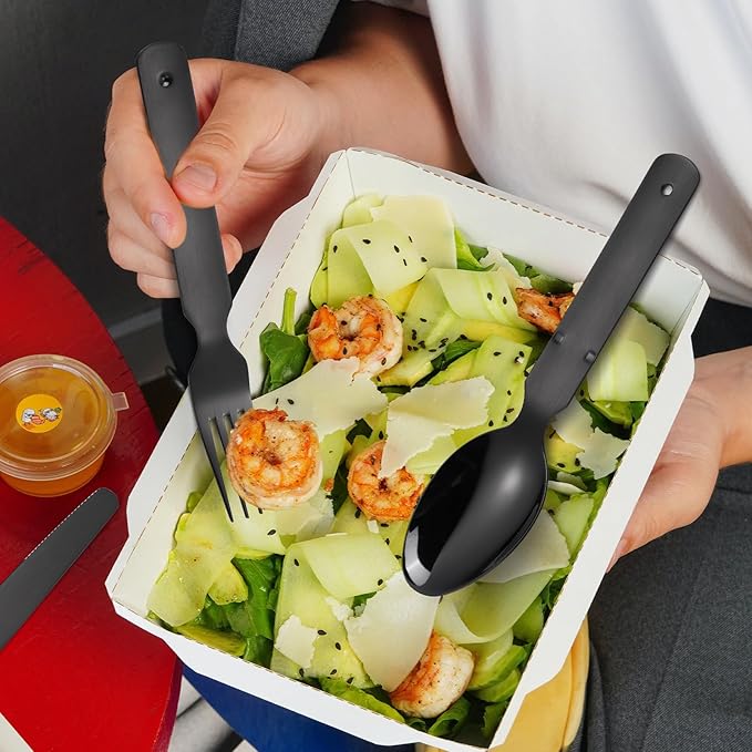 Portable Silverware Black Flatware Camping Cutlery Stainless Steel Spoon Fork Knife and Bottle