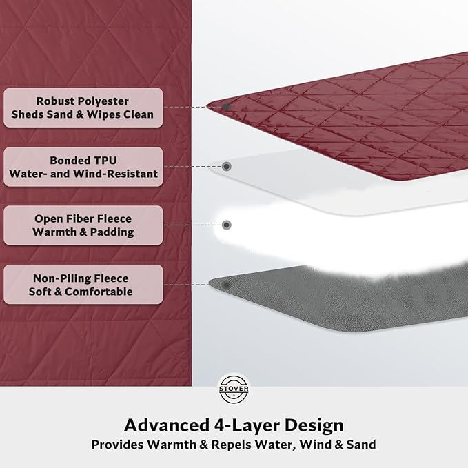 STOVER Waterproof Stadium Blanket – Portable Outdoor Camping Blanket for Travel, Picnics, or Sports