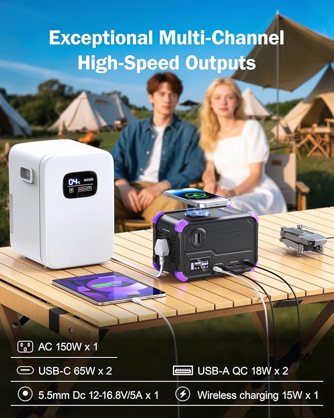 BROWEY Portable Power Station 153Wh Small Solar Generator with Hand Crank 120V 150W AC Outlet
