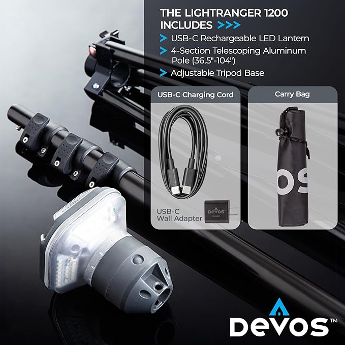 Devos Outdoor LightRanger 1200 - High-Performance LED Tripod Lantern with Adjustable Height, 1200