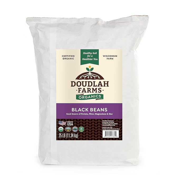 Organic Dried Black Beans 25 lb, Unsalted, Low-Sodium, Non-GMO, Farmed From Regenerative Soil