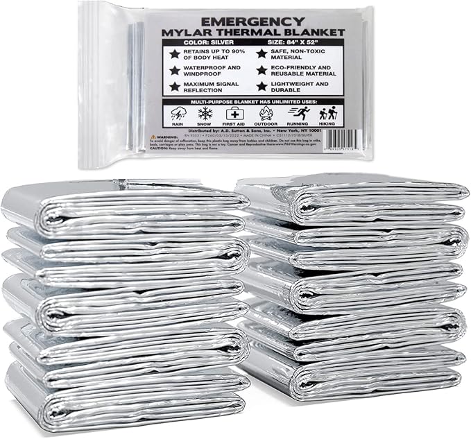 10 Pack Mylar Emergency Thermal Blankets for Survival, Thick Reusable Mylar Space Blankets Bulk