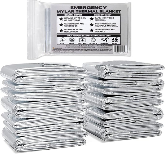 10 Pack Mylar Emergency Thermal Blankets for Survival, Thick Reusable Mylar Space Blankets Bulk