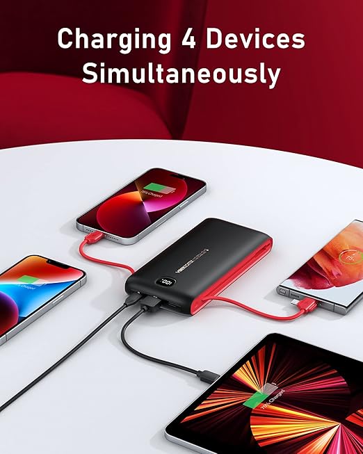 VEEKTOMX Portable Charger with Built in Cables 20000mAh, Power Bank for iPhone with AC Wall Plug