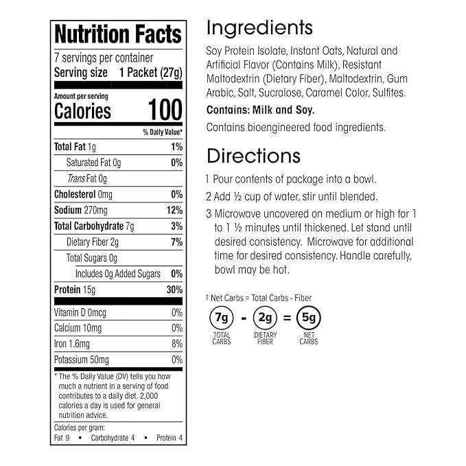 WonderSlim Instant Protein Oatmeal, Maple Brown Sugar, Gluten Free, Low Carb, Low Sugar (7ct)