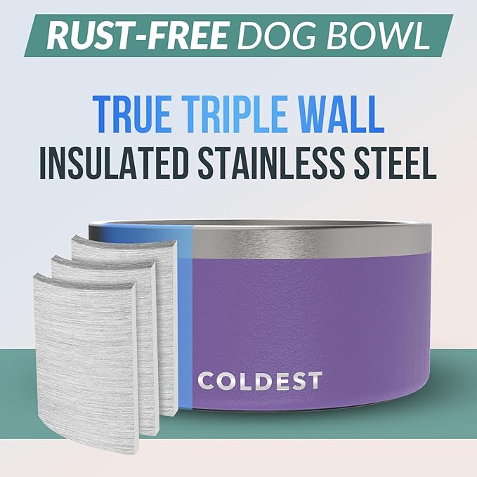 Coldest Dog Bowl - Anti Rust Metal, Non Slip, 3 Layers Insulated Stainless Steel Dog Bowls - Spill