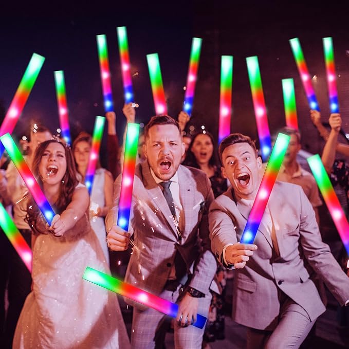 48 Pcs Foam Glow Sticks, Glow Sticks Bulk with 3 Modes Colorful Flashing, Light Up Baton Wands for