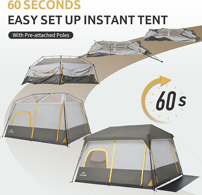 Naturehike Cape 4/6/8 Person Camping Tent, 60S Easy Setup Instant Tent Pop up Tent, Waterproof